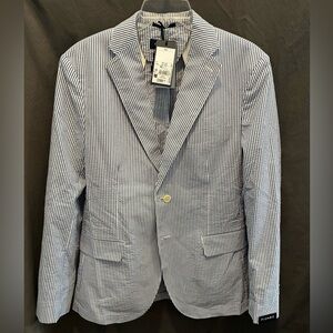 NWT Piombo Men’s Slim Fit Blue & White Cotton/Poly Pinstripe Blazer; Size 38